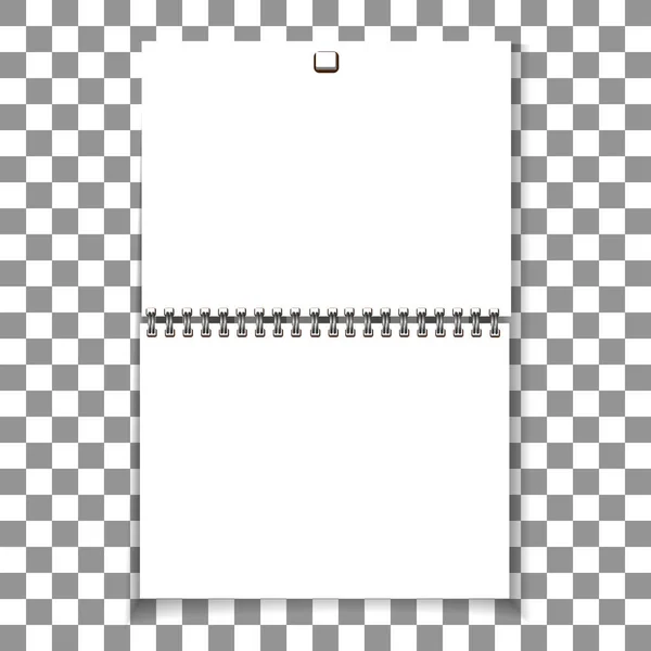 Il calendario a parete bianca a spirale e 'falso. Fogli bianchi di carta isolati su sfondo. Vettore — Vettoriale Stock