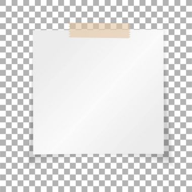 Saydam arka plan üzerinde izole office beyaz yapışkan not. Yapışkan bant üzerinde yazı. Projeleriniz için şablon. Vektör