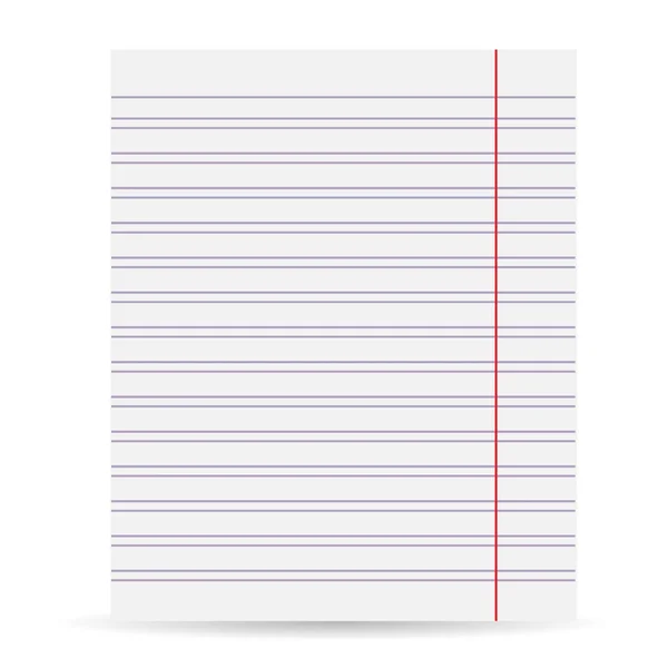 Notebook üres papír háttér. Egy papírlapot a sorban. Elszigetelt fehér background. Vektor — Stock Vector