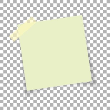 Saydam arka plan üzerinde izole office yapışkan not. Yapışkan bant üzerinde yazı. Projeleriniz için şablon. Vektör