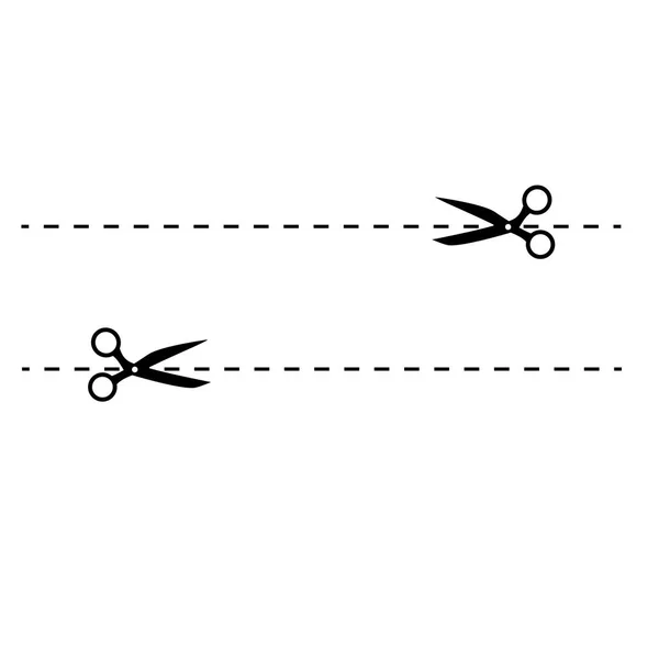 Ciseaux noirs et lignes pointillées. Isolé sur fond blanc. Icône. Vecteur — Image vectorielle