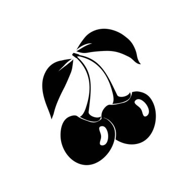 Siyah siluet bir kiraz. Simge, beyaz bir arka plan üzerinde izole. Vektör