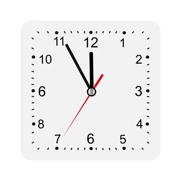 Reloj de pared cuadrado clásico aislado en blanco. Reloj de marcación vacío. Vector — Vector de stock