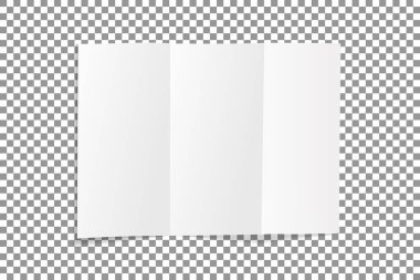 Boş katlanmış broşür beyaz kağıt. Saydam arka plan üzerinde izole yumuşak gölgeler ile levha. Vektör