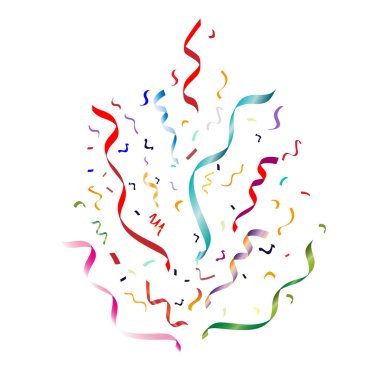 Renkli renkli düşen ve konfeti şerit. Beyaz bir arka plan üzerinde izole. Vektör