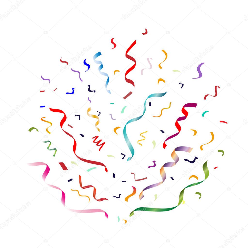 Colorful falling colorful and confetti ribbon. Isolated on a white background. Vector