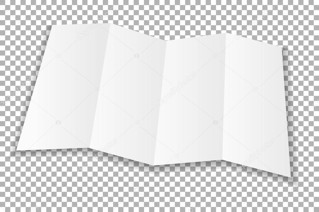 Blank folded leaflet white paper. Sheet with soft shadows , isolated on transparent background. Vector