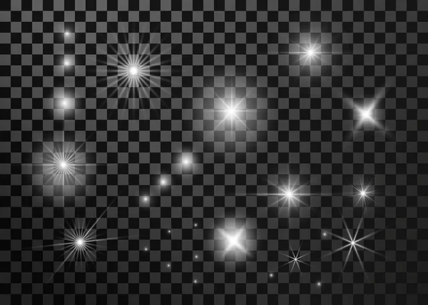 Verlichting flare, ster instellen Geïsoleerd op transparante achtergrond. Vector — Stockvector