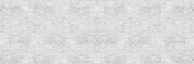 Vintage white wash brick wall texture for design. Panoramic background clipart