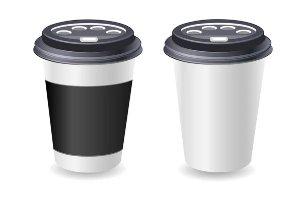 빈 종이 커피 컵입니다. 플라스틱 및 판지 블랙 커피 또는 차 잔을 모의. 흰색 배경에 고립. 벡터 — 스톡 벡터