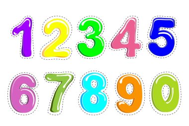 Yama komik rozetleri ayarlayın. Çizilmiş vektör karikatür komik pop art çıkartma ver. Modern doodle numaraları. Beyaz arka plan üzerinde izole. Vektör