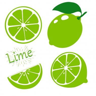 Beyaz arka plan üzerinde izole limon dilimlerini ayarlayın. Vektör çizim.
