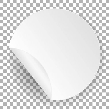 Yuvarlak kağıt etiket. Gölge ile bükülmüş kenar beyaz etiket şablonu. Reklam ve web tasarım için daire öğe. Mockup Not şablonları bir fiyat etiketleri. Vektör
