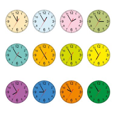 Clock Icon Set. Klasik yuvarlak duvar saati üzerinde beyaz izole. Boş dial izle. Beyaz arka plan üzerinde izole. Vektör