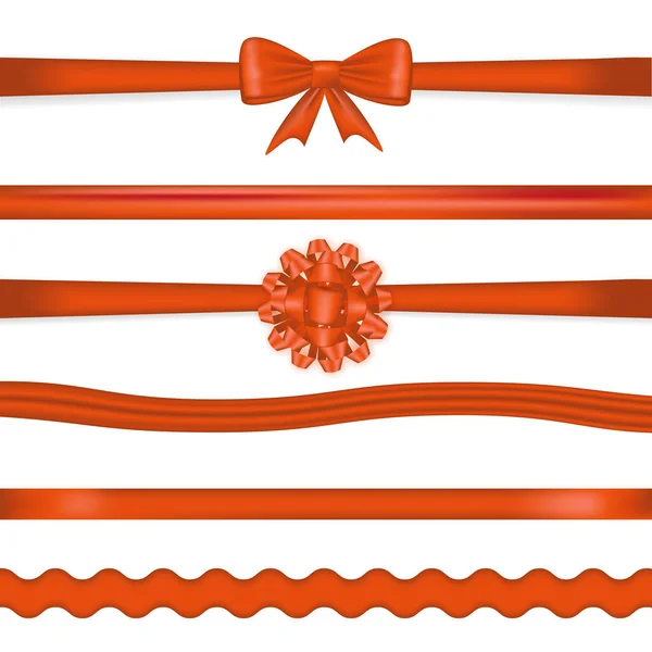Set Silk Red Ribbons Gift Wrapping Vector Illustration — Stock Vector