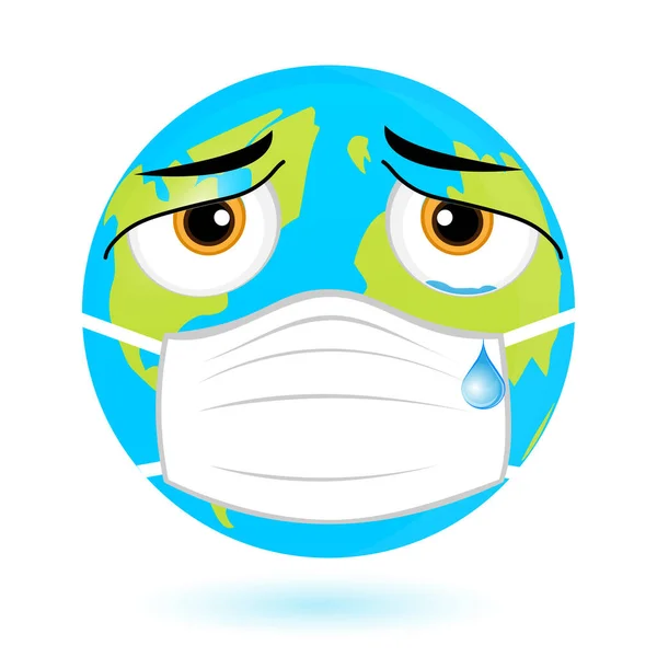 Planeten Jorden Mask Begreppet Kamp Mot Coronavirus Emoticon Jorden Mot — Stock vektor