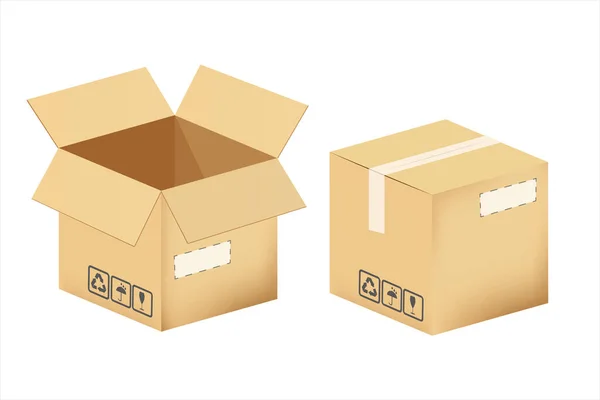 Set Cardboard Boxes Isolated White Background Vector Illustration — Stock Vector