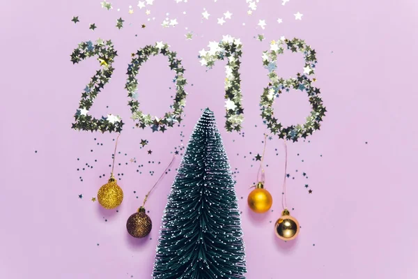 Año Nuevo 2018 Escritura Compuesta Confeti Brillante Forma Estrellas Sobre — Foto de Stock