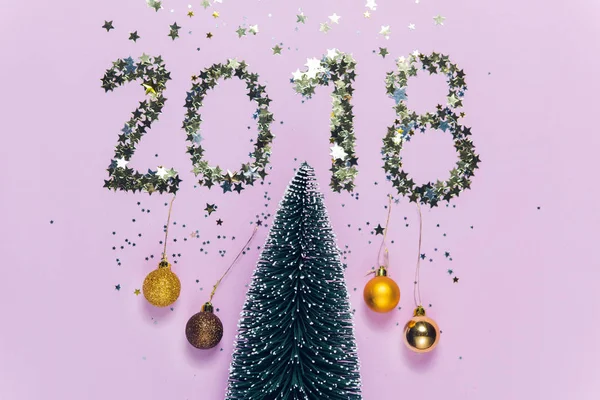 Año Nuevo 2018 Escritura Compuesta Confeti Brillante Forma Estrellas Sobre Fotos De Stock