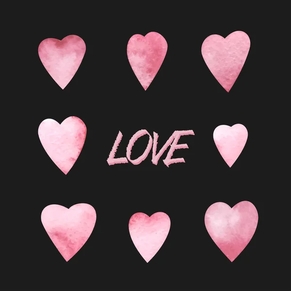 Conjunto de corações aquarela. Cartão de amor com corações vermelhos . —  Vetores de Stock