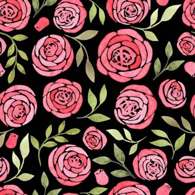 Suluboya çiçek elemanları ile Seamless Modeli