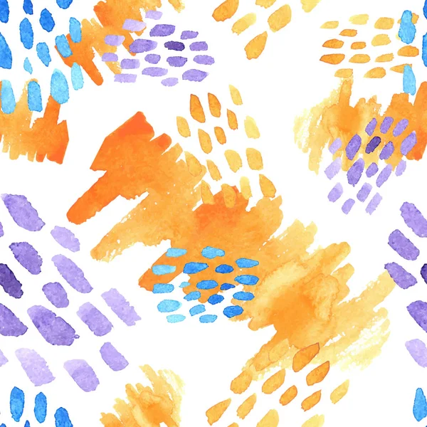 Abstracte hand getrokken penseelstreken en verf spatten texturen, naadloze aquarel patroon — Stockvector