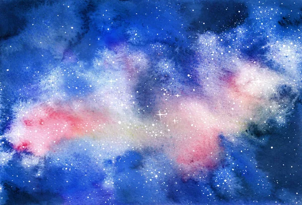 Watercolor cosmic texture with glowing stars. — Stock Photo, Image