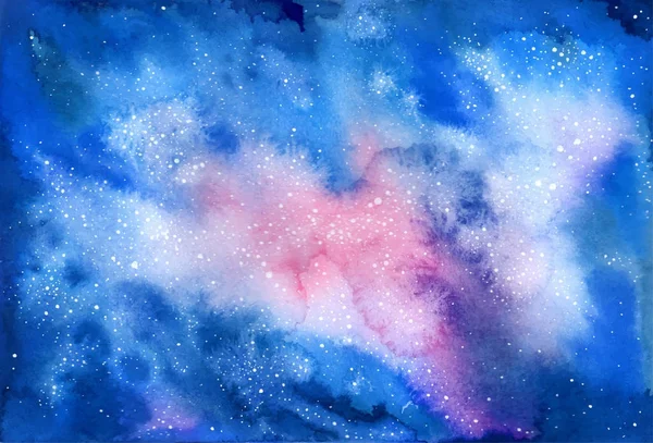 Aquarel vector kosmische textuur met gloeiende sterren. — Stockvector