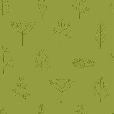 Ağaçlar, elle çizilmiş illüstrasyon ile Seamless Modeli