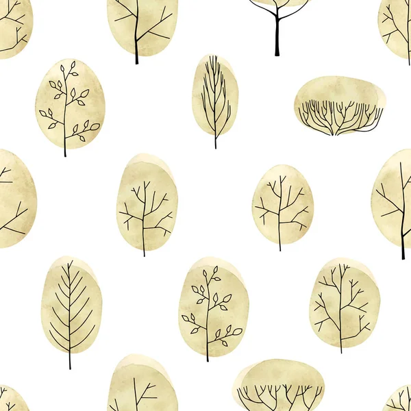 Beyaz zemin üzerine suluboya ağaçları seamless modeli