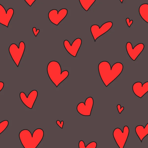 Απρόσκοπτη μοτίβο με ζωγραφισμένα στο χέρι κόκκινες καρδιές — Διανυσματικό Αρχείο