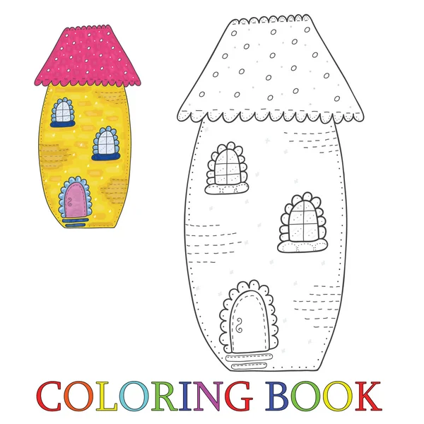 Casa linda colorido cuento de hadas en estilo de dibujos animados. Color y contorno, libro para colorear ilustración vectorial . — Vector de stock