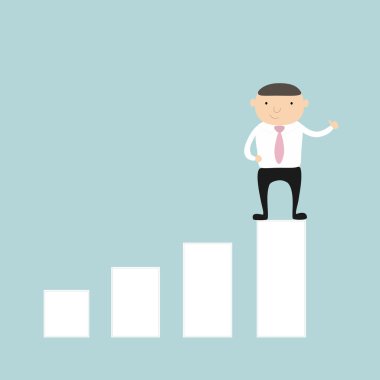 İşadamı grafik üzerinde duruyor. Vektör çizim