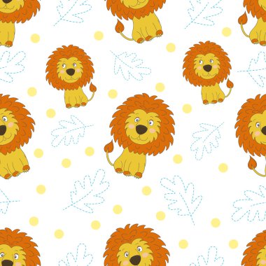 Sevimli küçük aslan çizgi film tarzı. Vektör desen