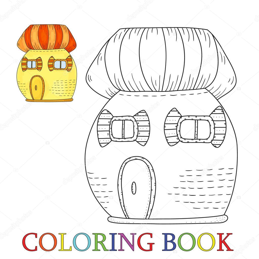 Conte de fées colorées jolie maison dans un style dessin animé Conte de fées colorées jolie maison dans un style dessin animé Couleur et le contour illustration vectorielle livre colorier – Illustration