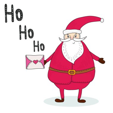 Santa Claus with a letter. Congratulation retro background. Printable template. clipart