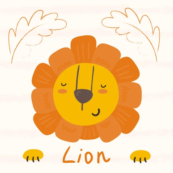 Engraçado estilo bonito leão desenhos animados. impressão vetorial —  Vetores de Stock