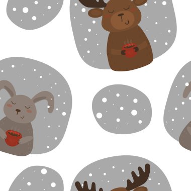 Tavşan ve geyik yazdırılabilir şablonları ile vektör desen