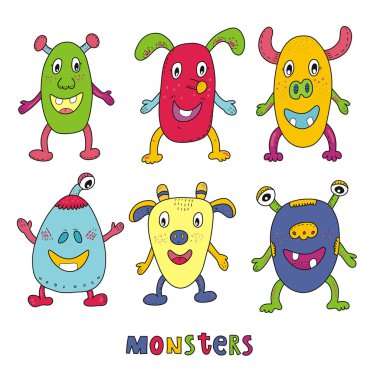 Sevimli canavar karikatür tarzı ayarlayın. vektör yazdırma