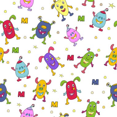 Sevimli Canavarlar karikatür tarzı. vektör desen