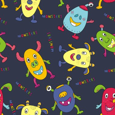 Sevimli Canavarlar karikatür tarzı. vektör desen