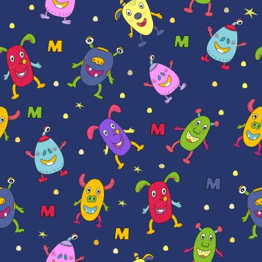 Sevimli Canavarlar karikatür tarzı. vektör desen