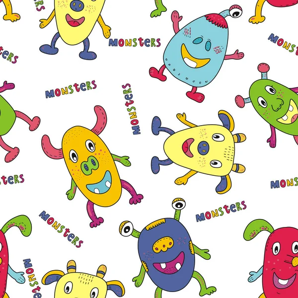 Sevimli Canavarlar karikatür tarzı. vektör desen