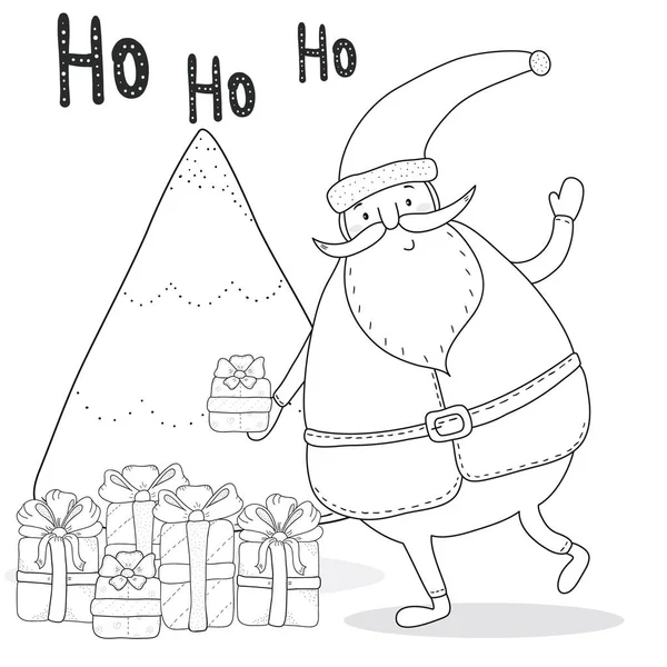 Sayfa Noel Baba ile boyama Noel ağacı, hediye kutuları Noel.