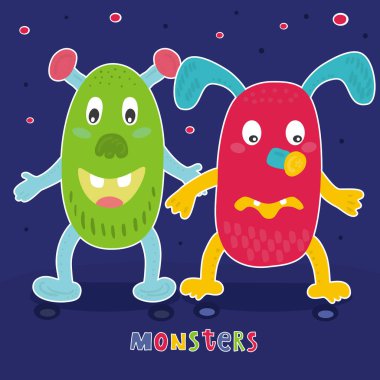 Sevimli Canavarlar karikatür tarzı. vektör yazdırma