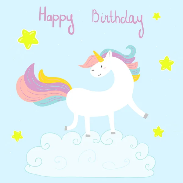 Cute unicorn print for kids. happy birthday card — Stock Vector