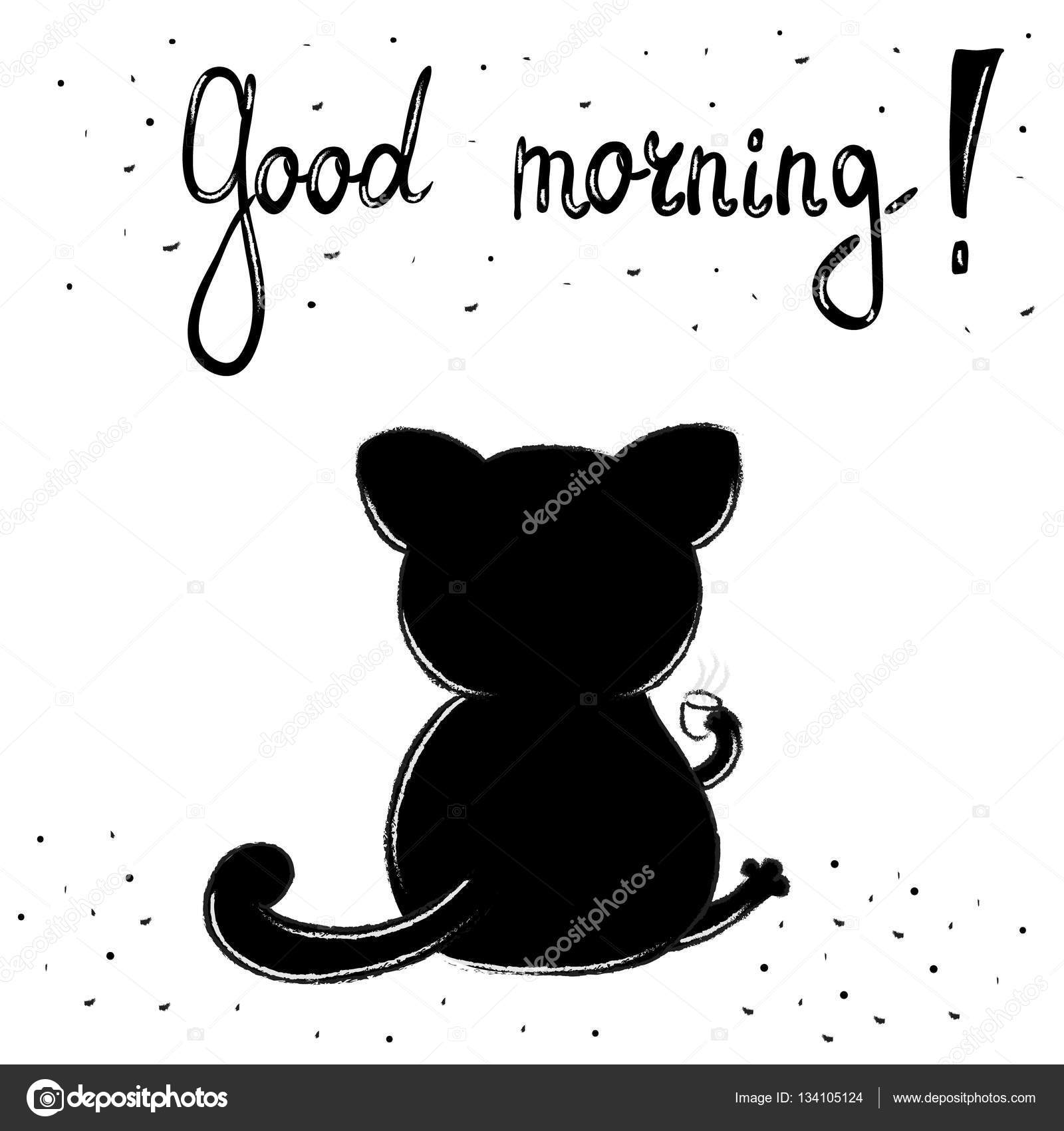 Lustige Cartoon Vektor Katze Print Guten Morgen Karte