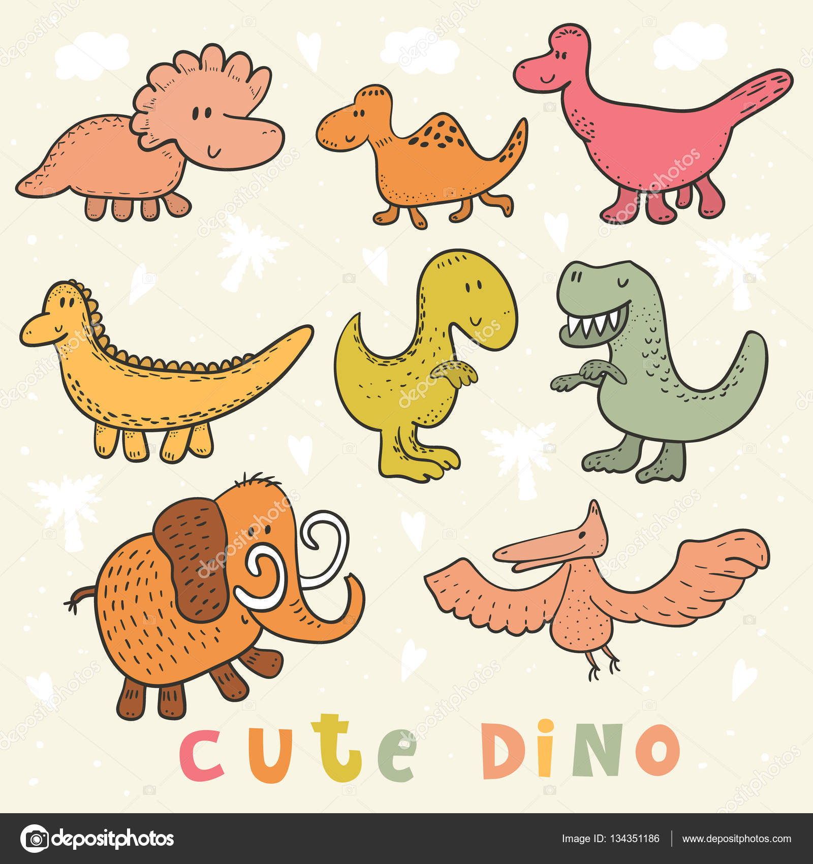 かわいい手描きの恐竜セット ベクトル印刷 ストックベクター C I Boiko08 Gmail Com