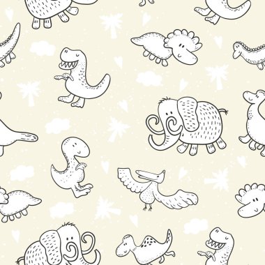 Komik dinozorlar ile şirin seamless modeli. vektör çizim.