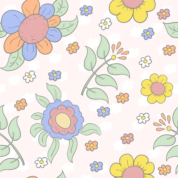 かわいい色とりどりの花とのシームレスなパターン。ベクトルの背景 — ストックベクタ